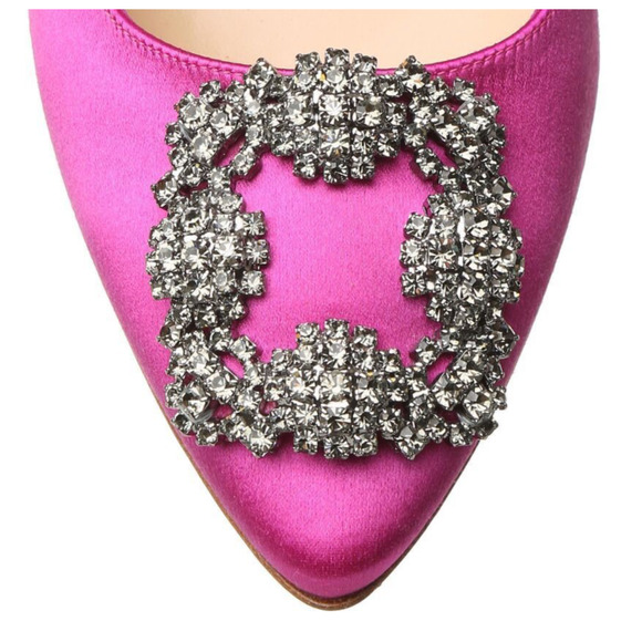 Manolo Blahnik Hangisi 105 Purple Pink Satin Crystal Jewel Buckle Heel Pump 38 - Picture 7 of 13